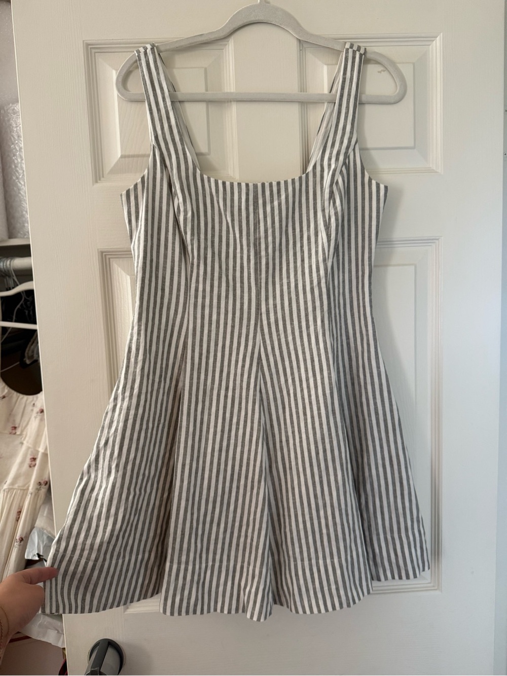 GAP Linen Blend White & Grey Striped Mini Dress